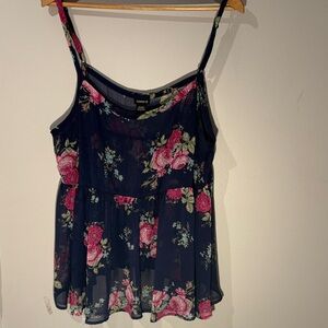 Torrid Navy Floral Camisole with Pink and Green